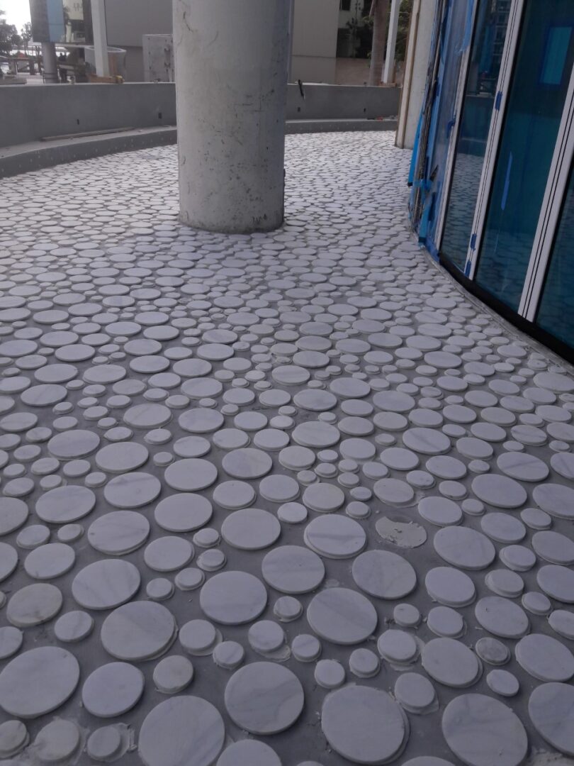 A floor with many circles on it